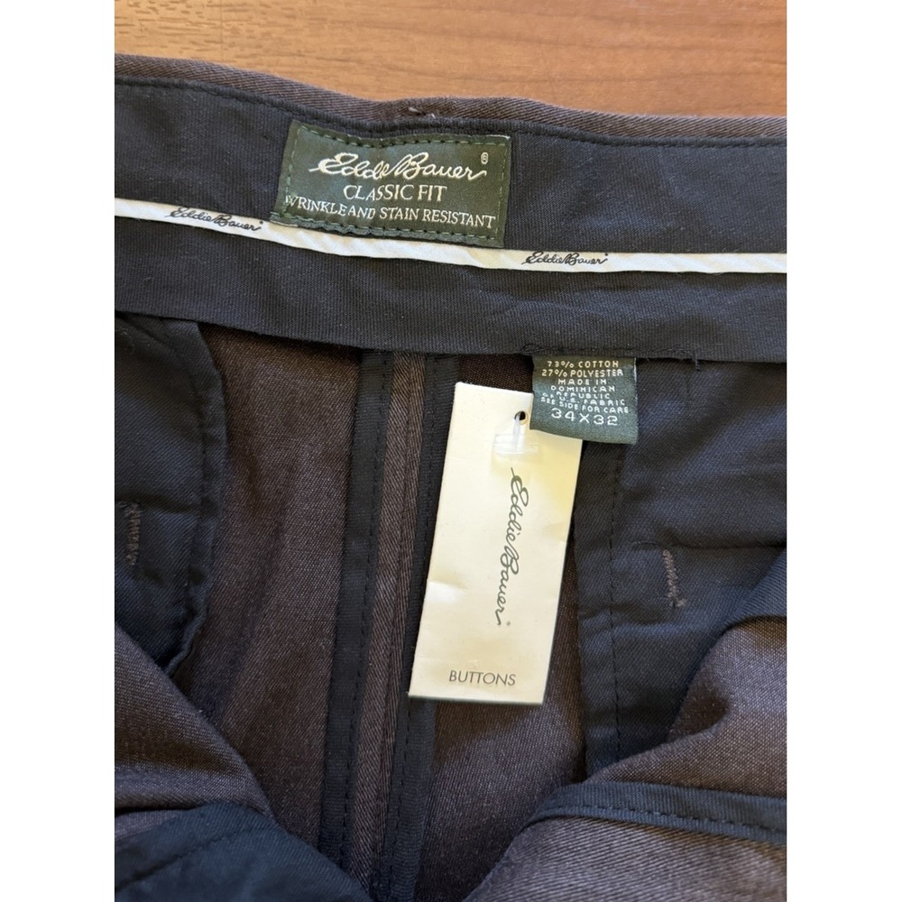 Eddie Bauer Classic Fit Wrinkle Stain Resistant Flat Front Pants Mens Size 34x32 - Picture 3 of 16